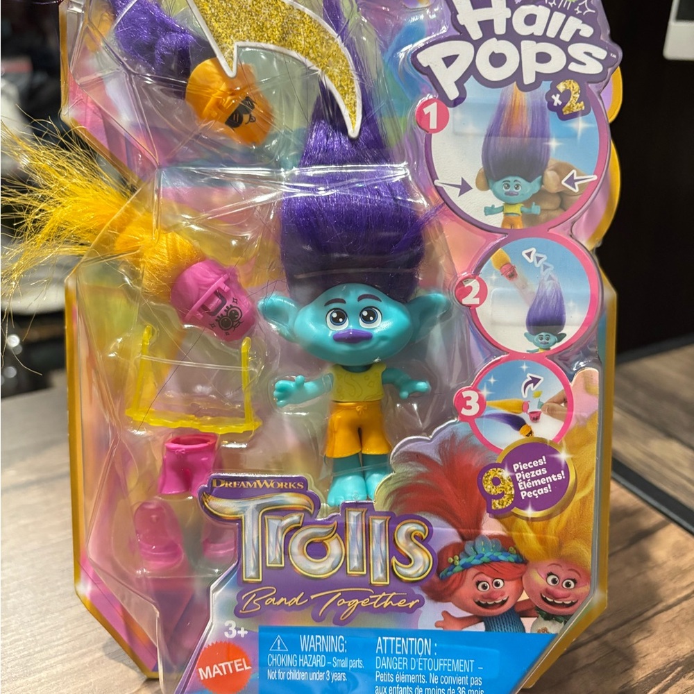 Dream Works Trolls Band Together Hair Pops Toy Figure 9 Piece Set By Mattel